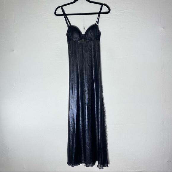 Vintage La Senza Lingerie Shiny Black Maxi Sleep Dress Nightgown Lingerie S - Picture 16 of 16